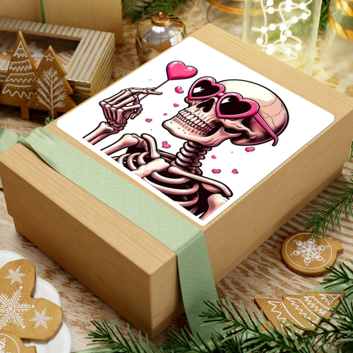 Pink Heart Skeleton Valentines Day Kiss-Cut Stickers, Love Sticker, Romantic Decal, Heart Skeletons, Valentine's Gift Wrap, Cute Planner