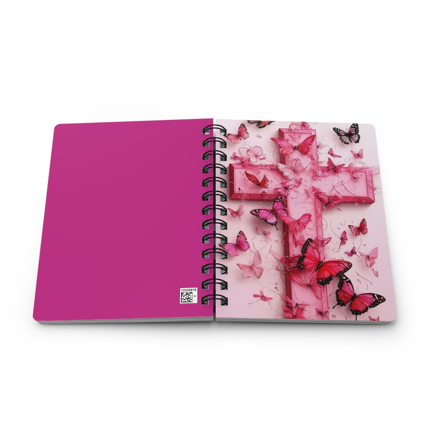 Elegant Butterfly Cross Journal, Spiral Bound Notebook for Women, Inspirational Writing, Floral Gift, Art Journal, Pink Christian Theme