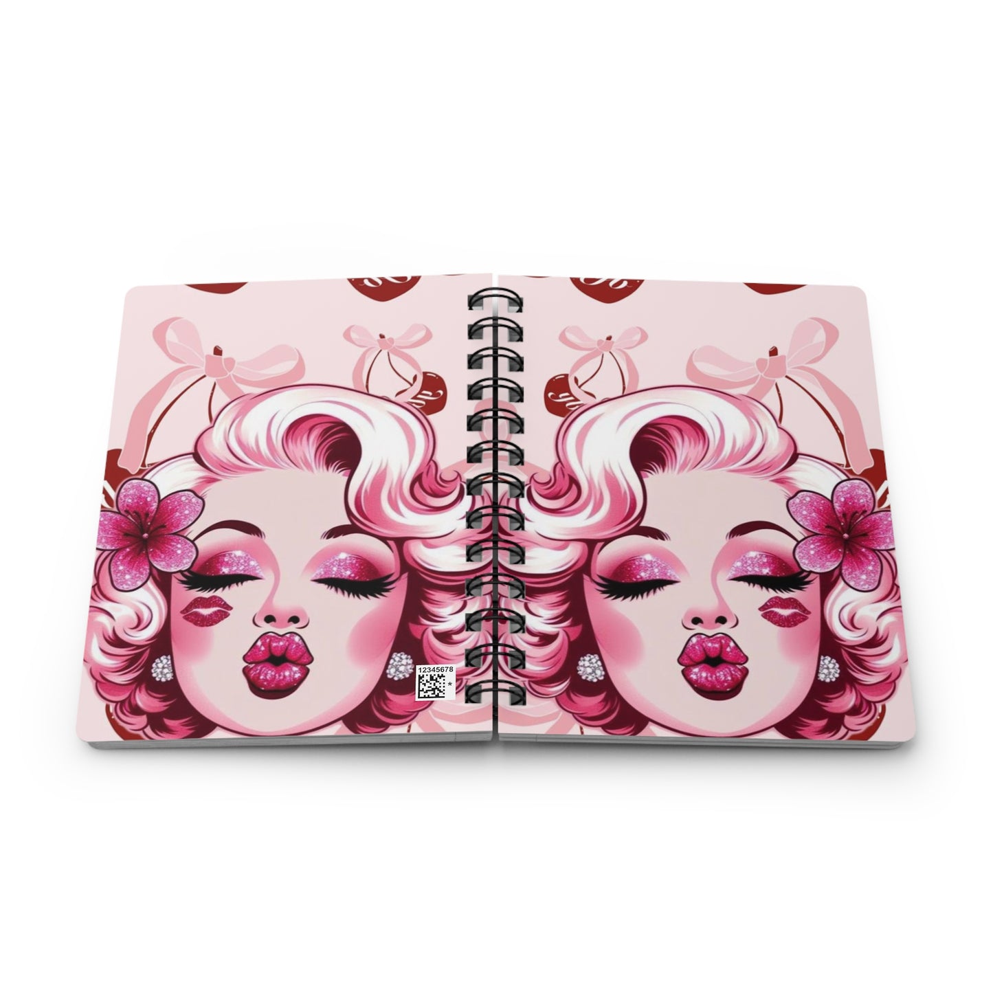 Chic Pink Spiral Bound Journal with Glamorous Kiss Design