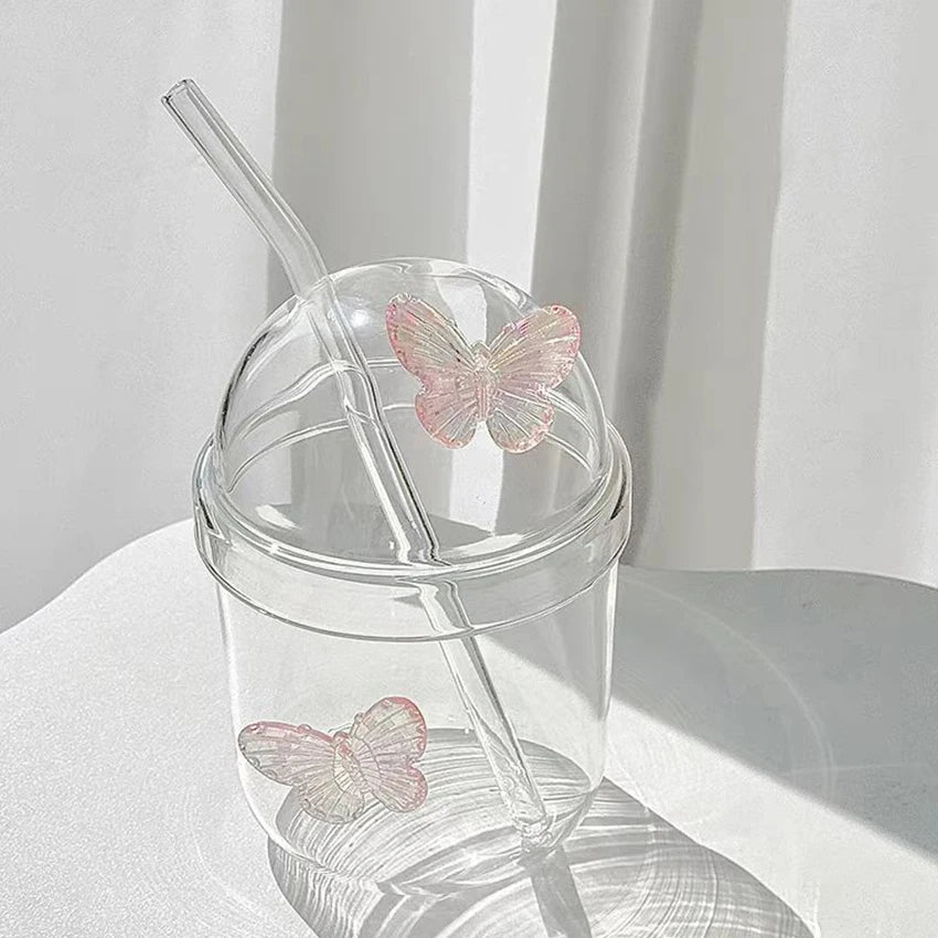 Stylish Modern Glass Cup with Straw Lid - Perfect for Tea, Coffee, and Milk