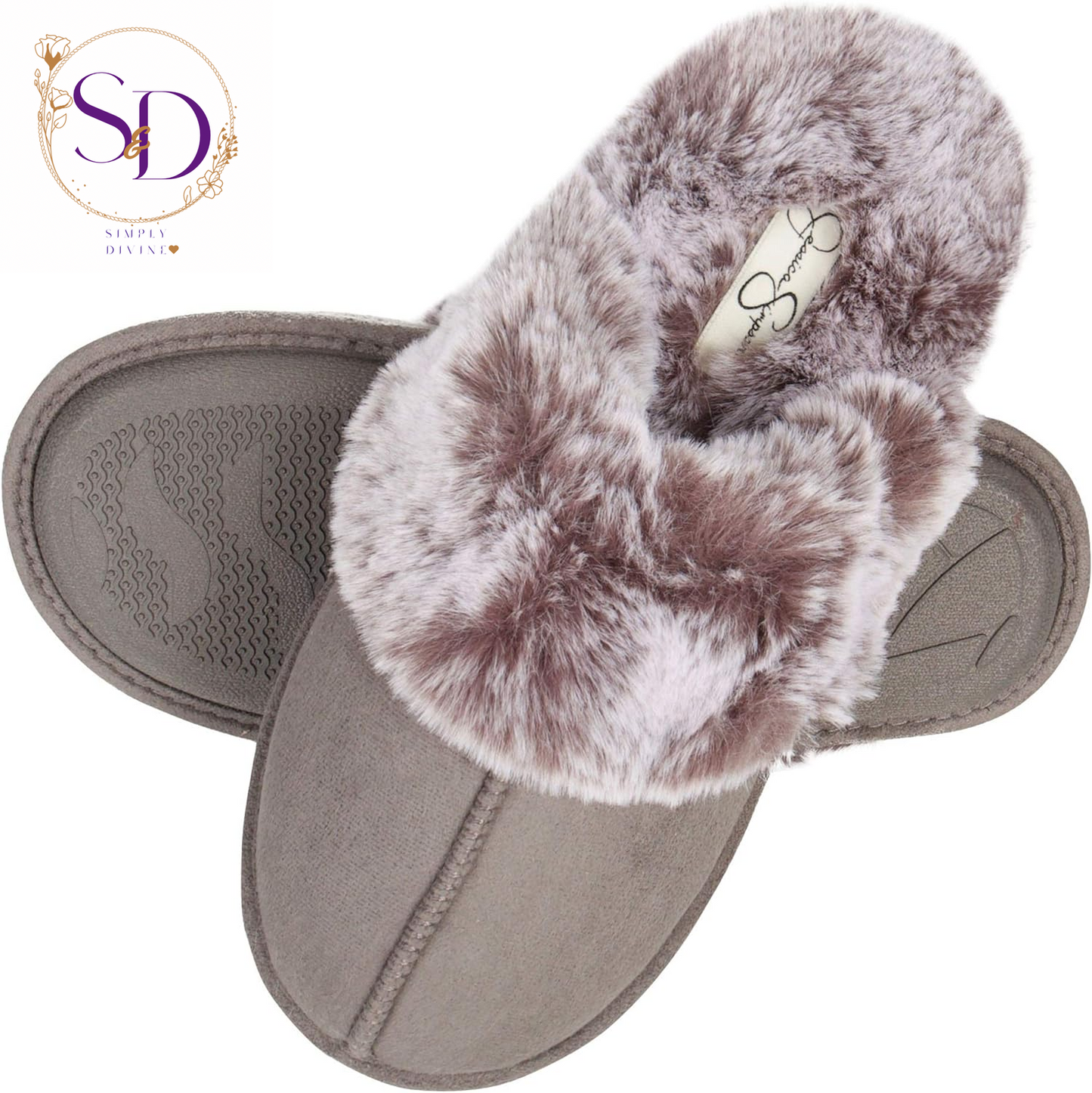 Jessica Simpson Women's Faux Fur Memory Foam House Slippers with Anti-Skid Sole