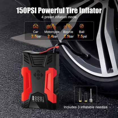 Car Jump Starter, 4000A Peak 30000Mah 150PSI Tire Inflator Digital Display LED Light