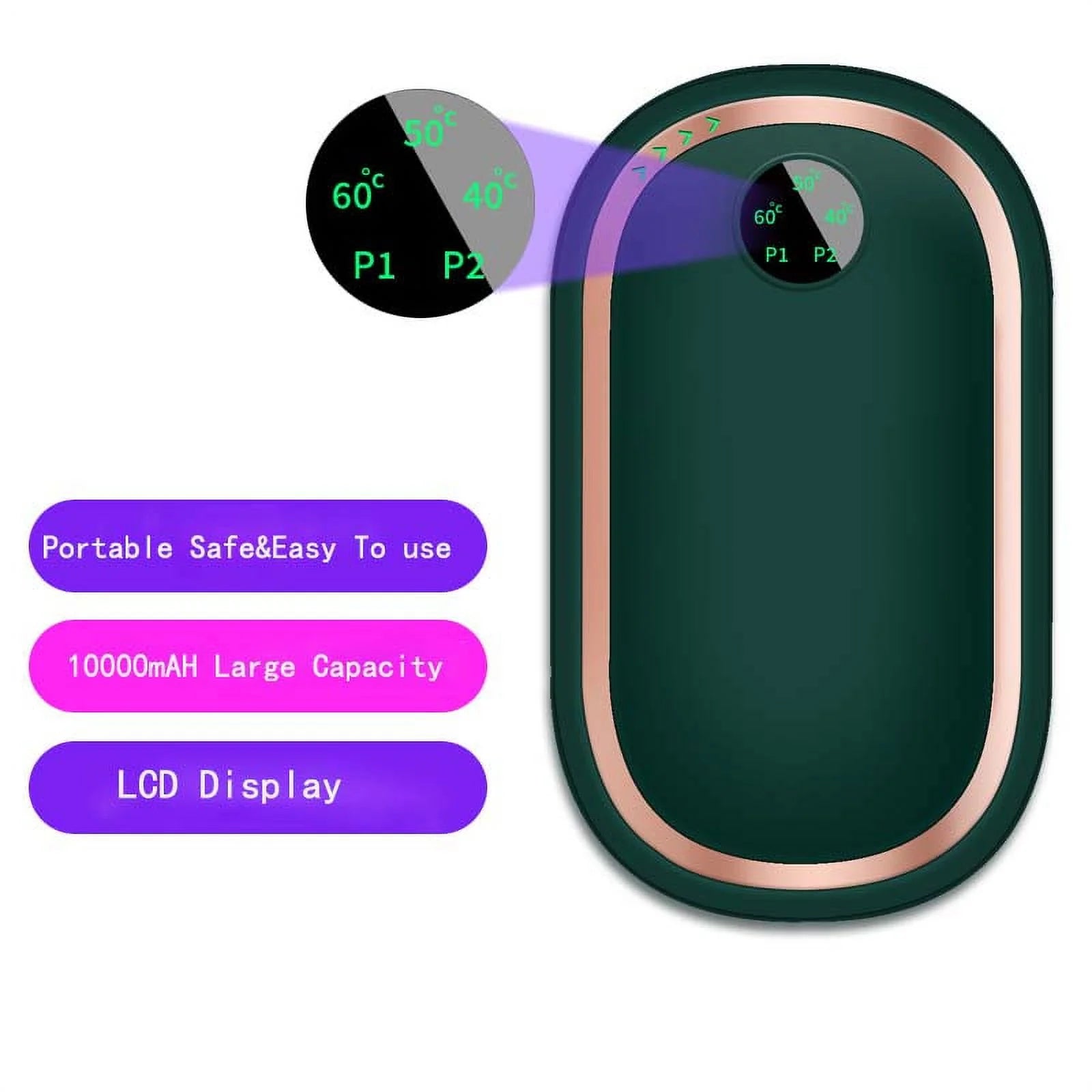 Hand Warmers Rechargeable 10000Mah Electric Hand Heater Reusable, Long Lasting 3 Temp for Golf, Hunting, Camping, Raynauds, Green