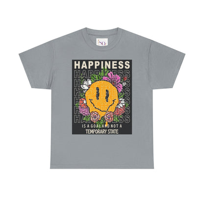Happiness Floral Unisex Heavy Cotton Tee, Positive Vibes Shirt, Casual Wear, Gift Idea for Friends, Summer Essentials