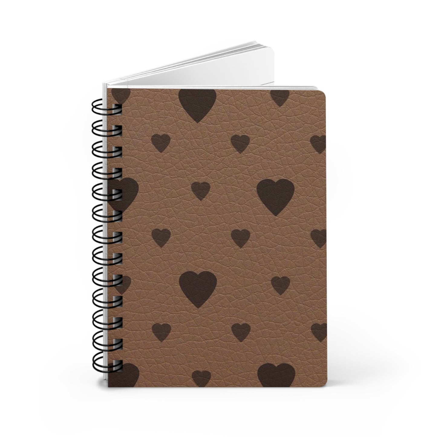 Brown Heart Pattern Spiral Bound Journal - Perfect for Note-taking, Daily Journaling, Gift for Loved Ones, Valentine's Day, Birthday