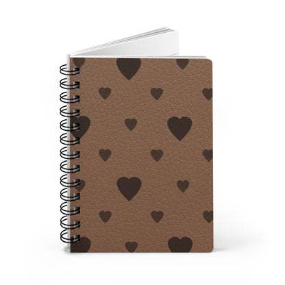 Brown Heart Pattern Spiral Bound Journal - Perfect for Note-taking, Daily Journaling, Gift for Loved Ones, Valentine's Day, Birthday