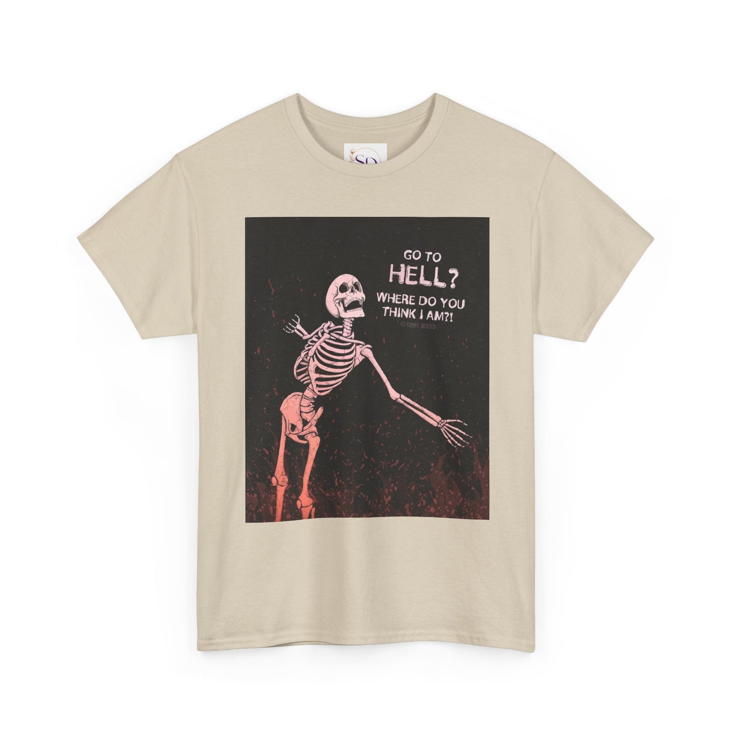 Skeleton Graphic Tee: "Go To Hell?" Unisex Heavy Cotton T-Shirt