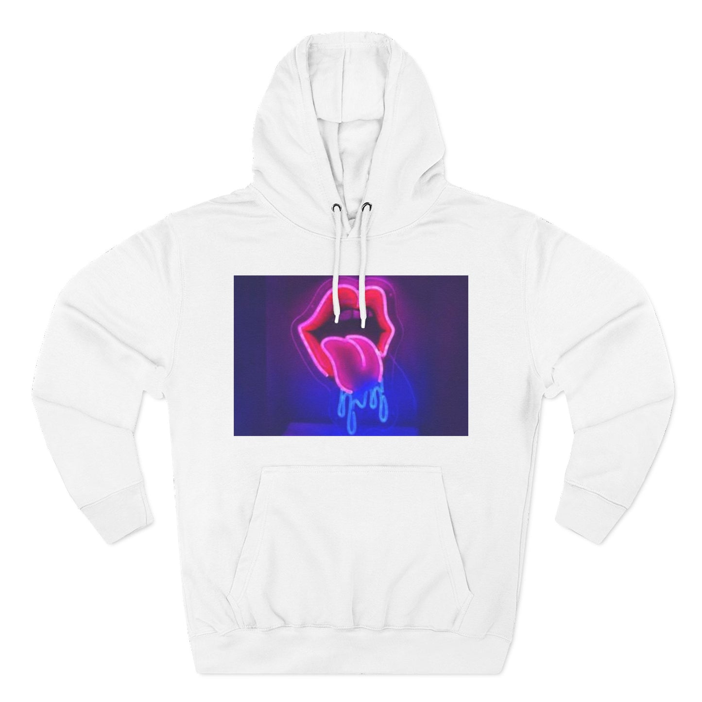 Vibrant Neon Lips Hoodie, Funky Graphic Fleece Pullover, Edgy Streetwear, Cozy Casual Style, Perfect for Parties, Unisex Gift