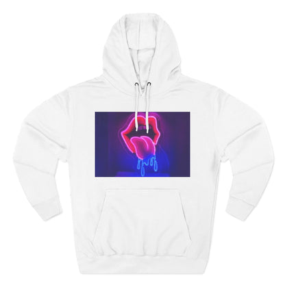Vibrant Neon Lips Hoodie, Funky Graphic Fleece Pullover, Edgy Streetwear, Cozy Casual Style, Perfect for Parties, Unisex Gift
