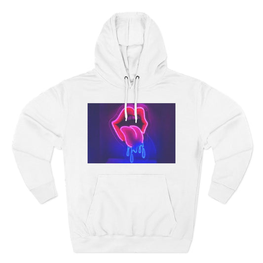 Vibrant Neon Lips Hoodie, Funky Graphic Fleece Pullover, Edgy Streetwear, Cozy Casual Style, Perfect for Parties, Unisex Gift