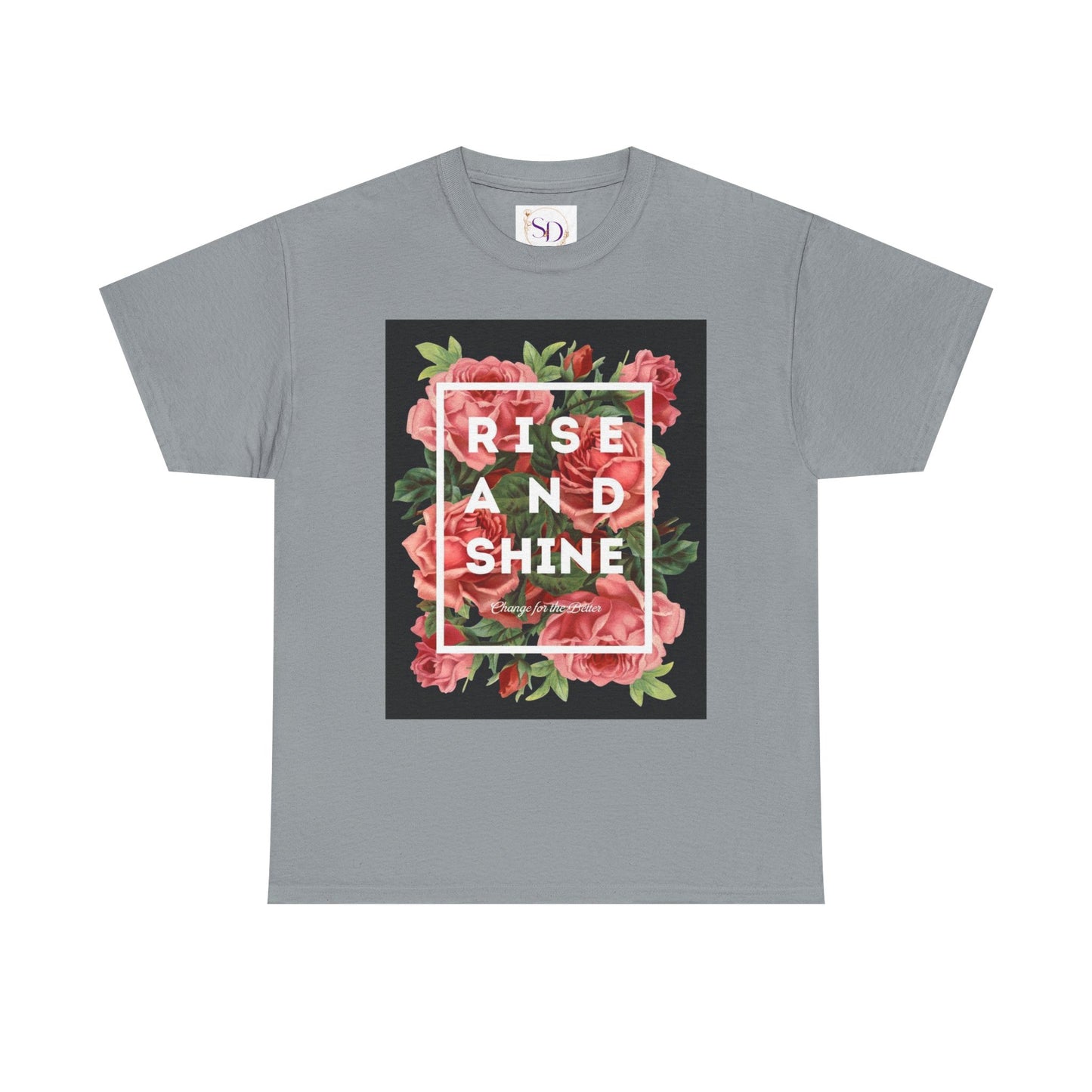 Rise and Shine Floral Unisex Heavy Cotton Tee, Motivational T-Shirt, Gift for Her, Inspirational Apparel, Summer Style, Casual Wear