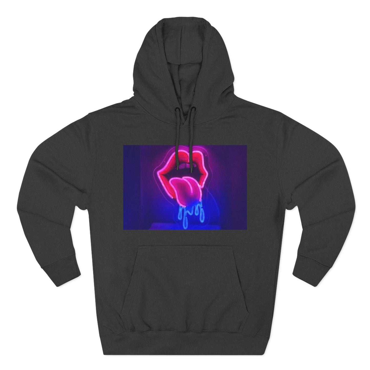 Vibrant Neon Lips Hoodie, Funky Graphic Fleece Pullover, Edgy Streetwear, Cozy Casual Style, Perfect for Parties, Unisex Gift