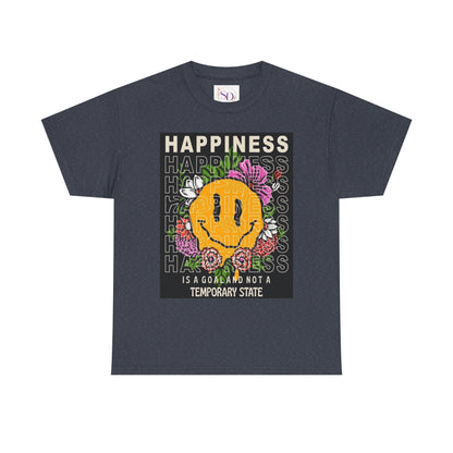 Happiness Floral Unisex Heavy Cotton Tee, Positive Vibes Shirt, Casual Wear, Gift Idea for Friends, Summer Essentials