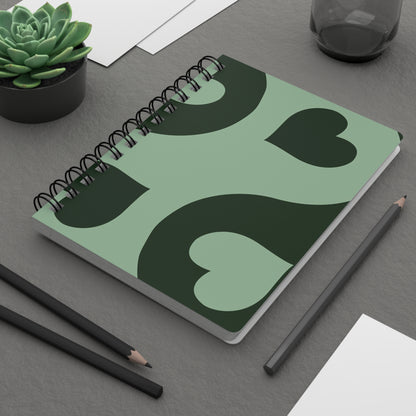Heart Pattern Spiral Bound Journal, Cute Notebook for Thoughts and Ideas, Gift for Her, Perfect for Journaling, Green Design