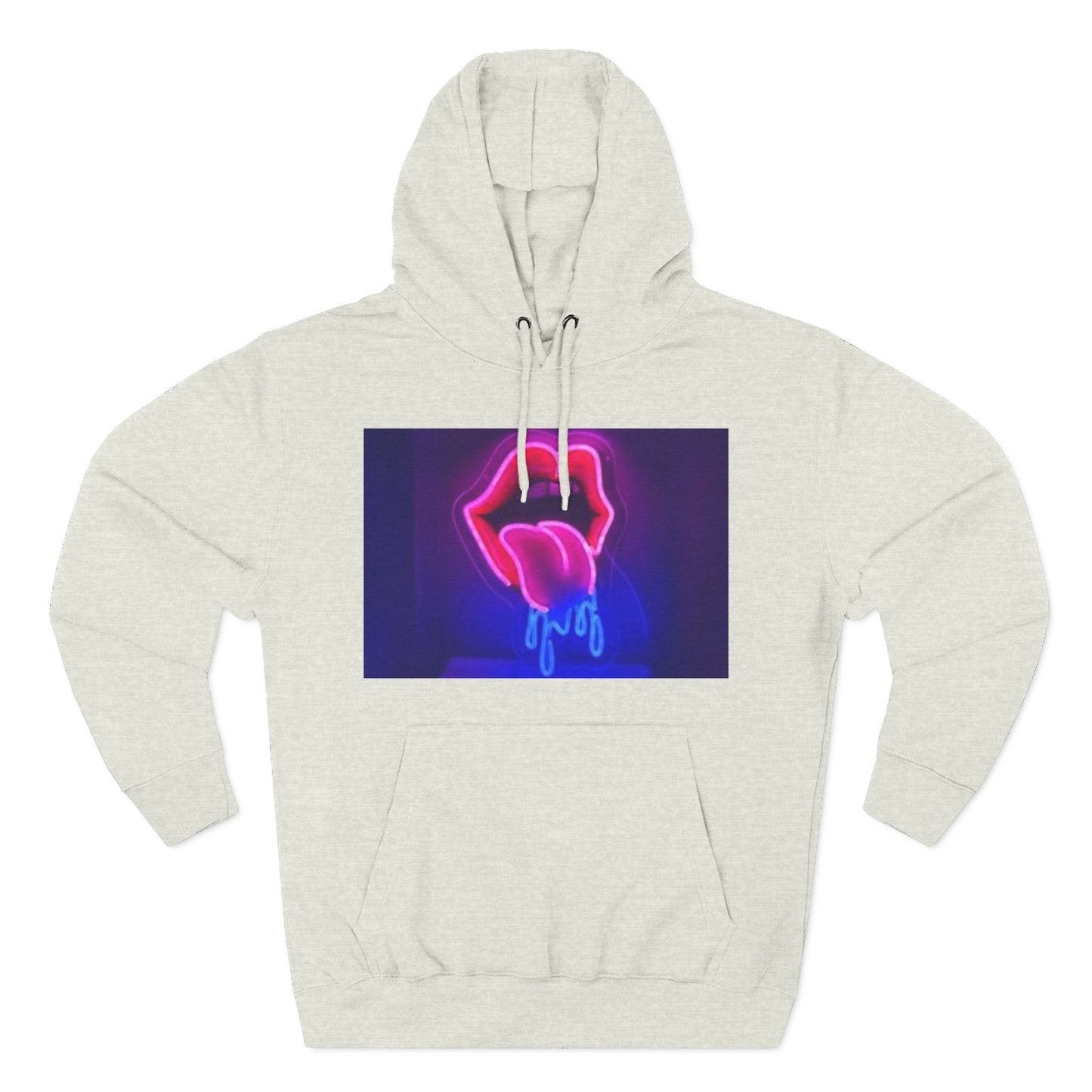 Vibrant Neon Lips Hoodie, Funky Graphic Fleece Pullover, Edgy Streetwear, Cozy Casual Style, Perfect for Parties, Unisex Gift