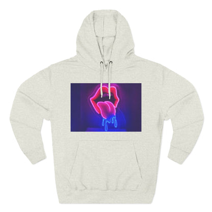 Vibrant Neon Lips Hoodie, Funky Graphic Fleece Pullover, Edgy Streetwear, Cozy Casual Style, Perfect for Parties, Unisex Gift