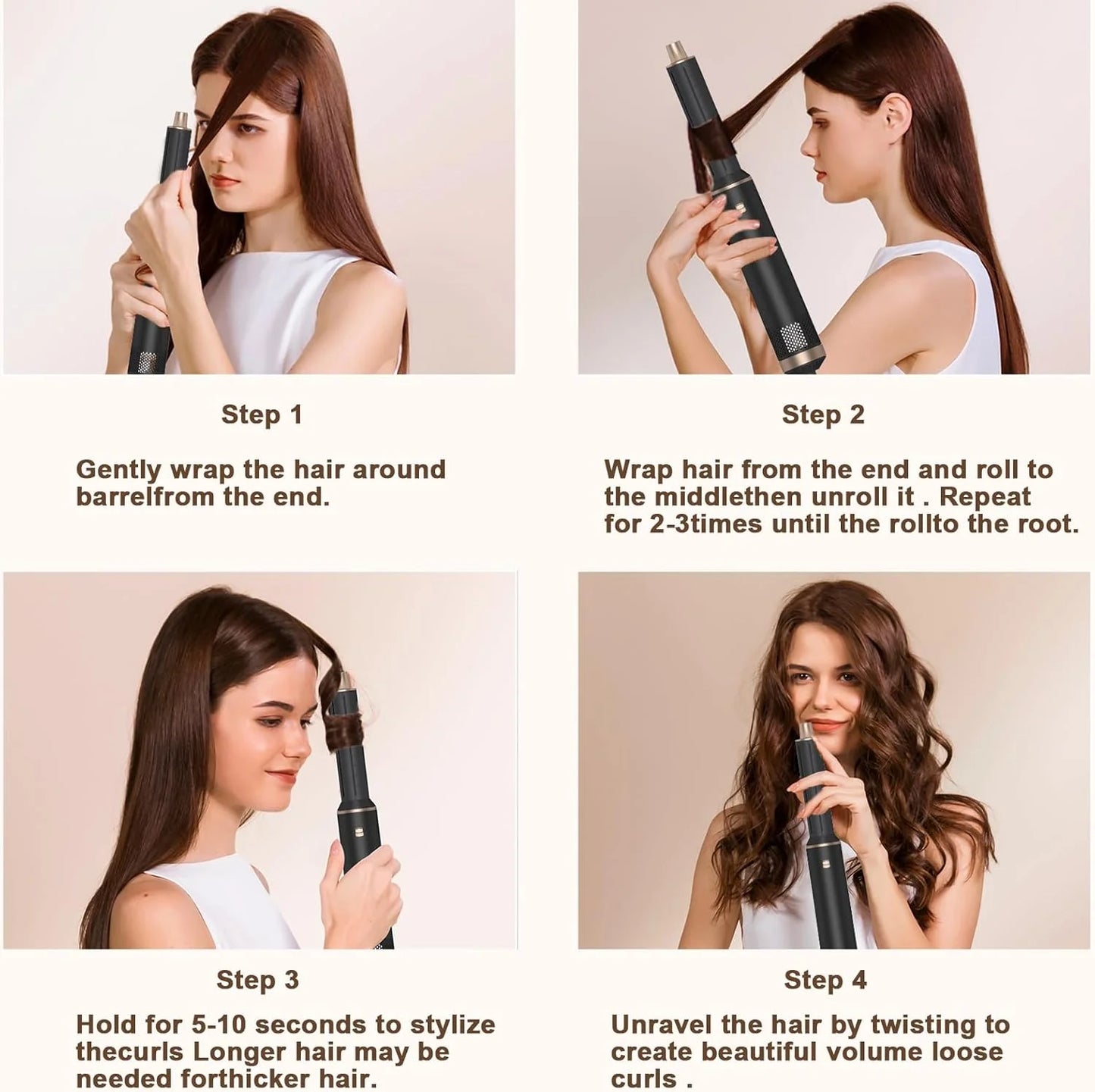5 in 1 Hair Dryer Brush Hot Air Curling Brush Negative Ion Air Styler，Multi Function Blow Dryer Brush with Curling Wand, Straightening Brush, and Volumizing Hot Air Brush for All Hair Types