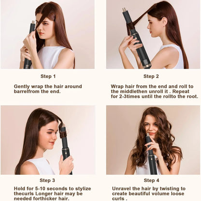 5 in 1 Hair Dryer Brush Hot Air Curling Brush Negative Ion Air Styler，Multi Function Blow Dryer Brush with Curling Wand, Straightening Brush, and Volumizing Hot Air Brush for All Hair Types
