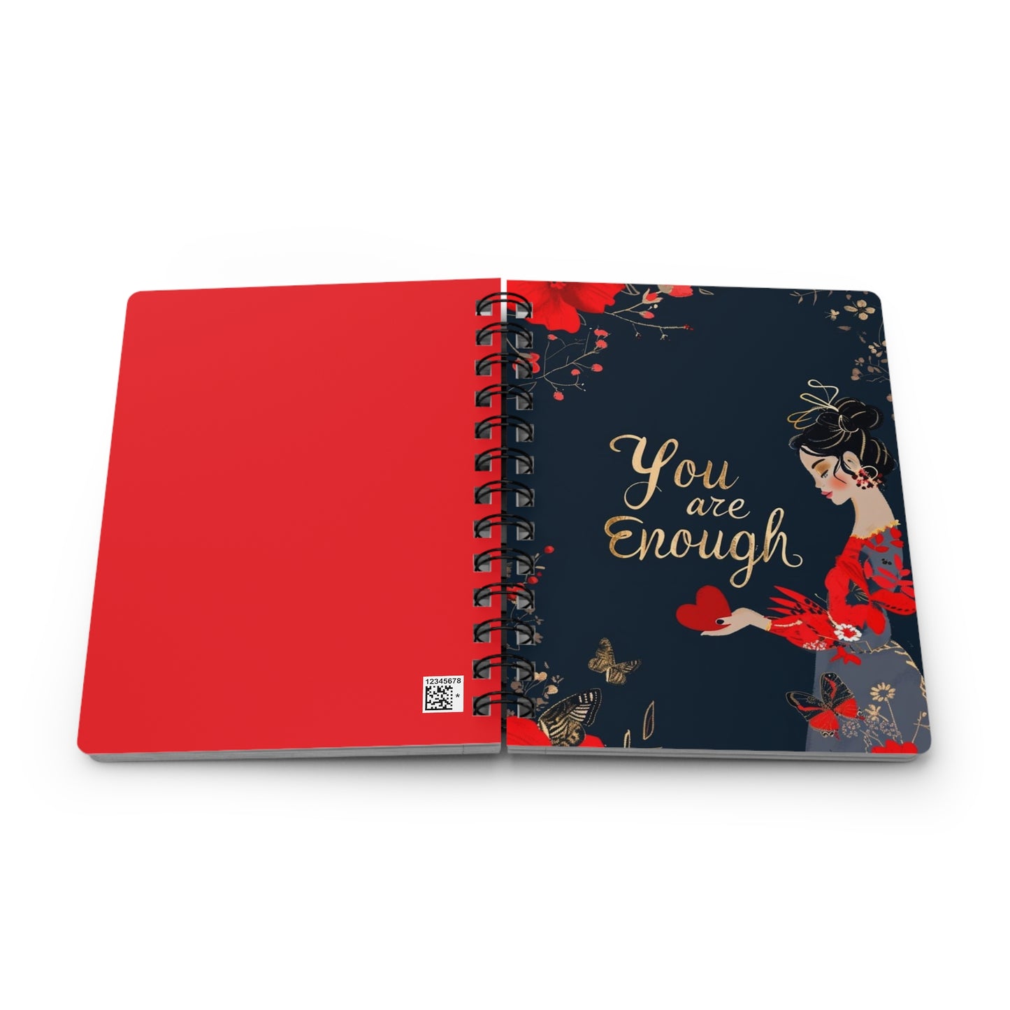 You Are Enough Spiral Bound Journal, Motivational Notebook, Self-Care Journal, Inspirational Gift, Elegant Floral Design, Journal for Women