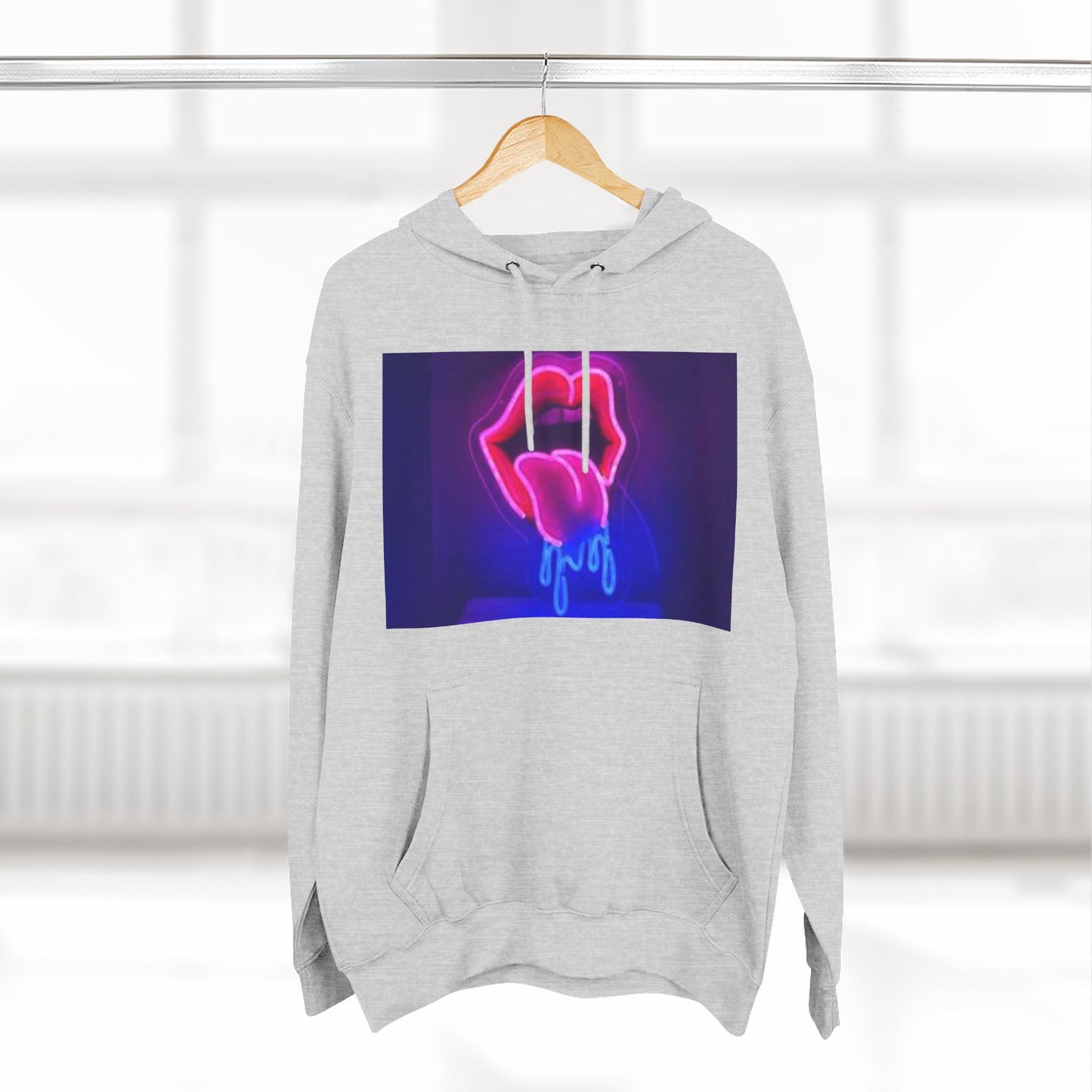 Vibrant Neon Lips Hoodie, Funky Graphic Fleece Pullover, Edgy Streetwear, Cozy Casual Style, Perfect for Parties, Unisex Gift