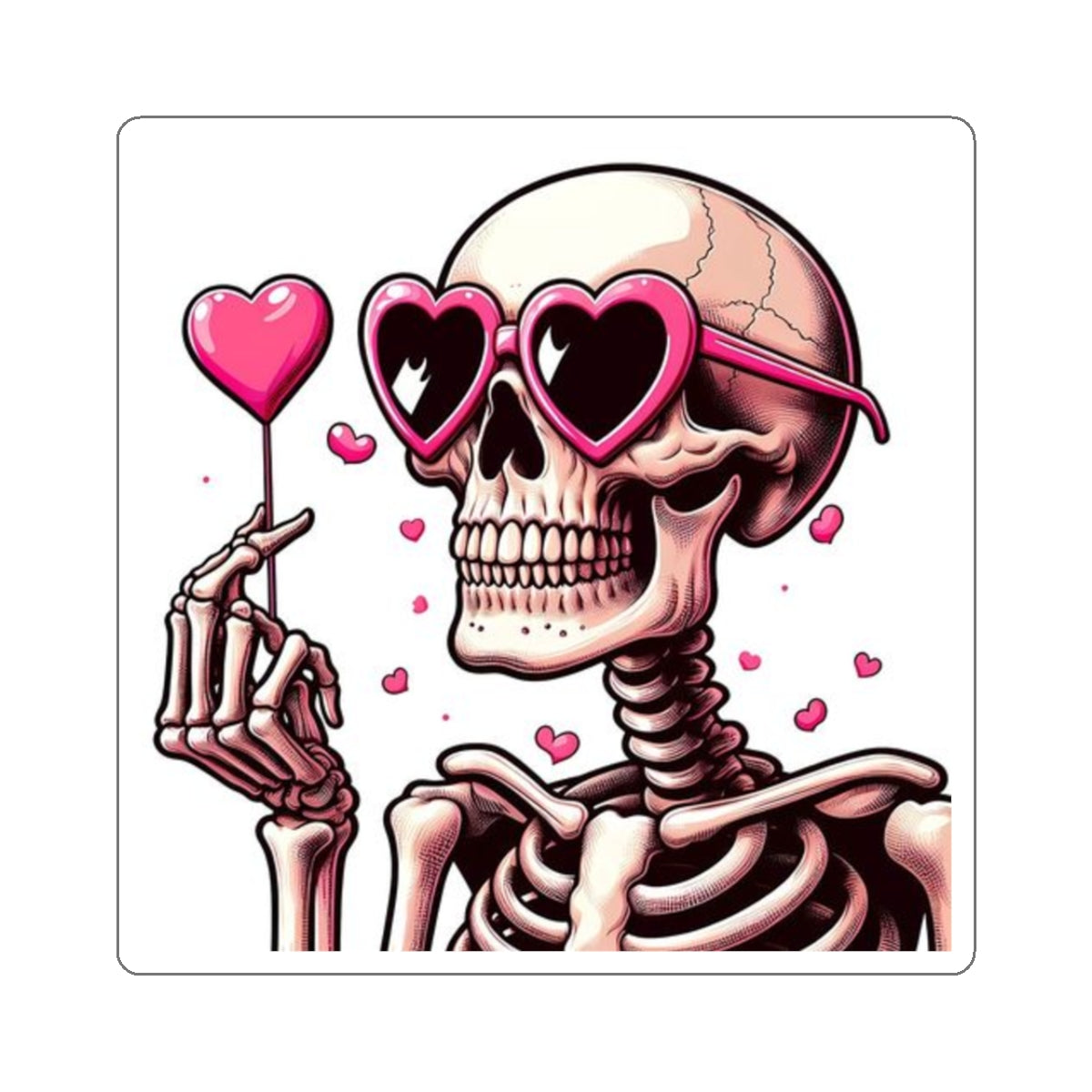 Pink Heart Skeleton Valentines Day Kiss-Cut Stickers, Love Sticker, Romantic Decal, Heart Skeletons, Valentine's Gift Wrap, Cute Planner