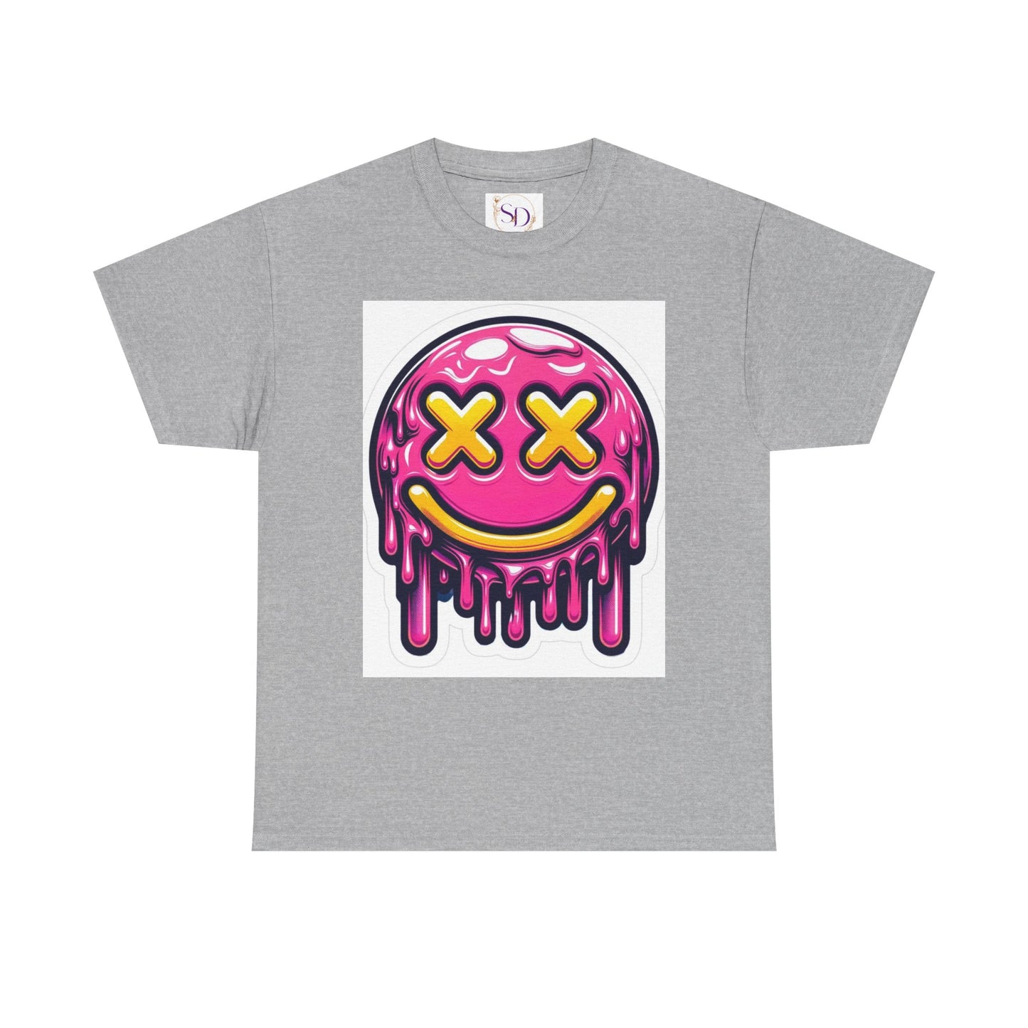 Melting Smiley Face Unisex Heavy Cotton Tee, Fun Graphic Shirt, Casual Wear, Gift for Teens, Summer Vibes, Festival Clothing