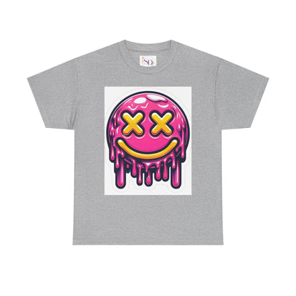 Melting Smiley Face Unisex Heavy Cotton Tee, Fun Graphic Shirt, Casual Wear, Gift for Teens, Summer Vibes, Festival Clothing