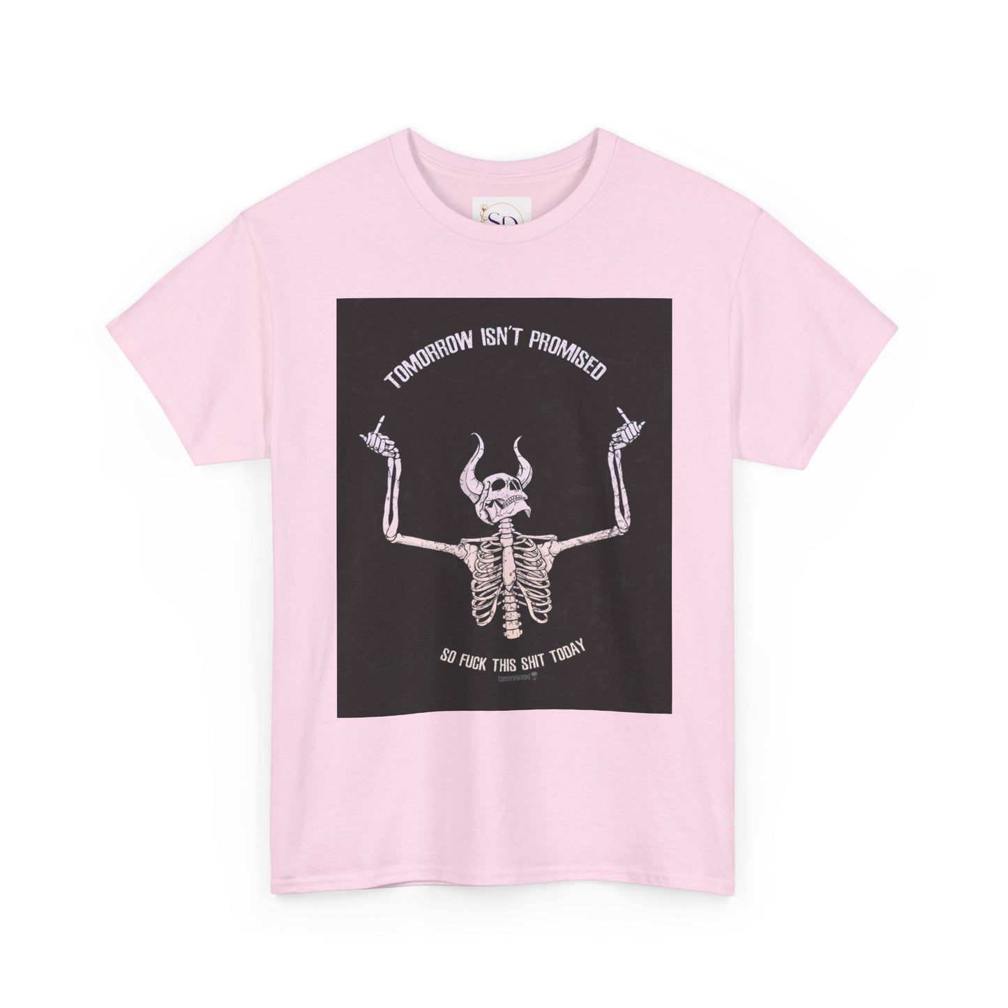 Chilling Vibes Skeleton Tee: "Tomorrow Isn't Promised"