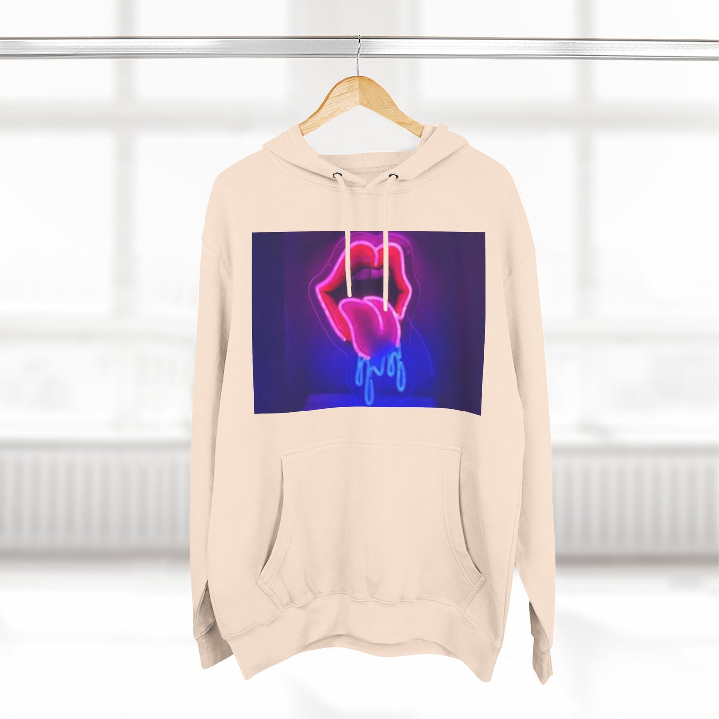 Vibrant Neon Lips Hoodie, Funky Graphic Fleece Pullover, Edgy Streetwear, Cozy Casual Style, Perfect for Parties, Unisex Gift