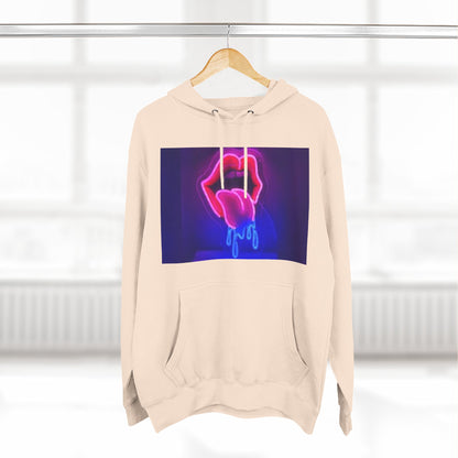 Vibrant Neon Lips Hoodie, Funky Graphic Fleece Pullover, Edgy Streetwear, Cozy Casual Style, Perfect for Parties, Unisex Gift