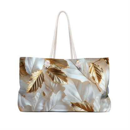 Elegant Gold Leaf Weekender Bag, Travel Tote, Beach Bag, Gym Bag, Weekend Escape Bag, Stylish Carryall