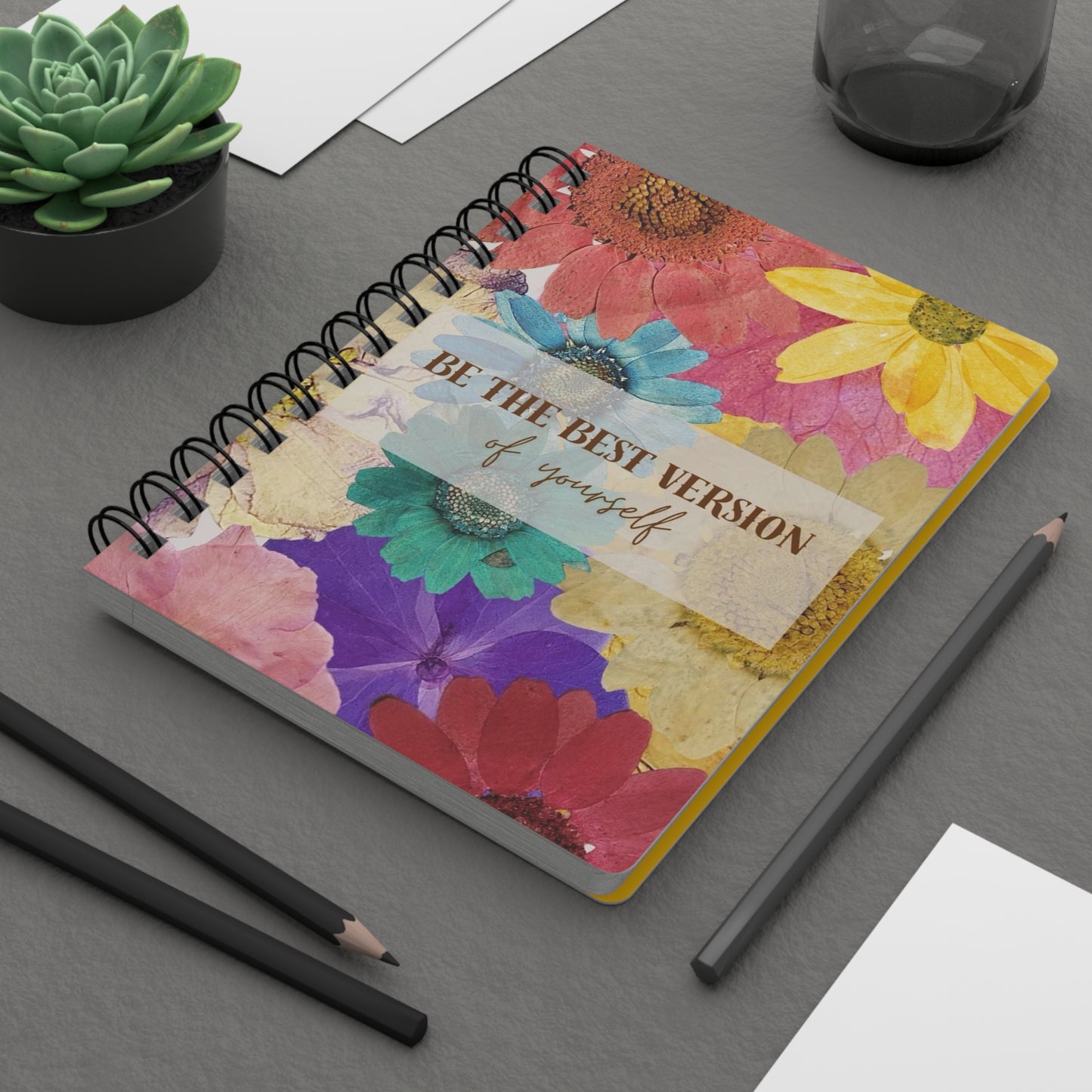 Floral Inspirational Spiral Bound Journal, Motivational Notebook for Self-Improvement, Perfect Gift for Students, Journaling, and