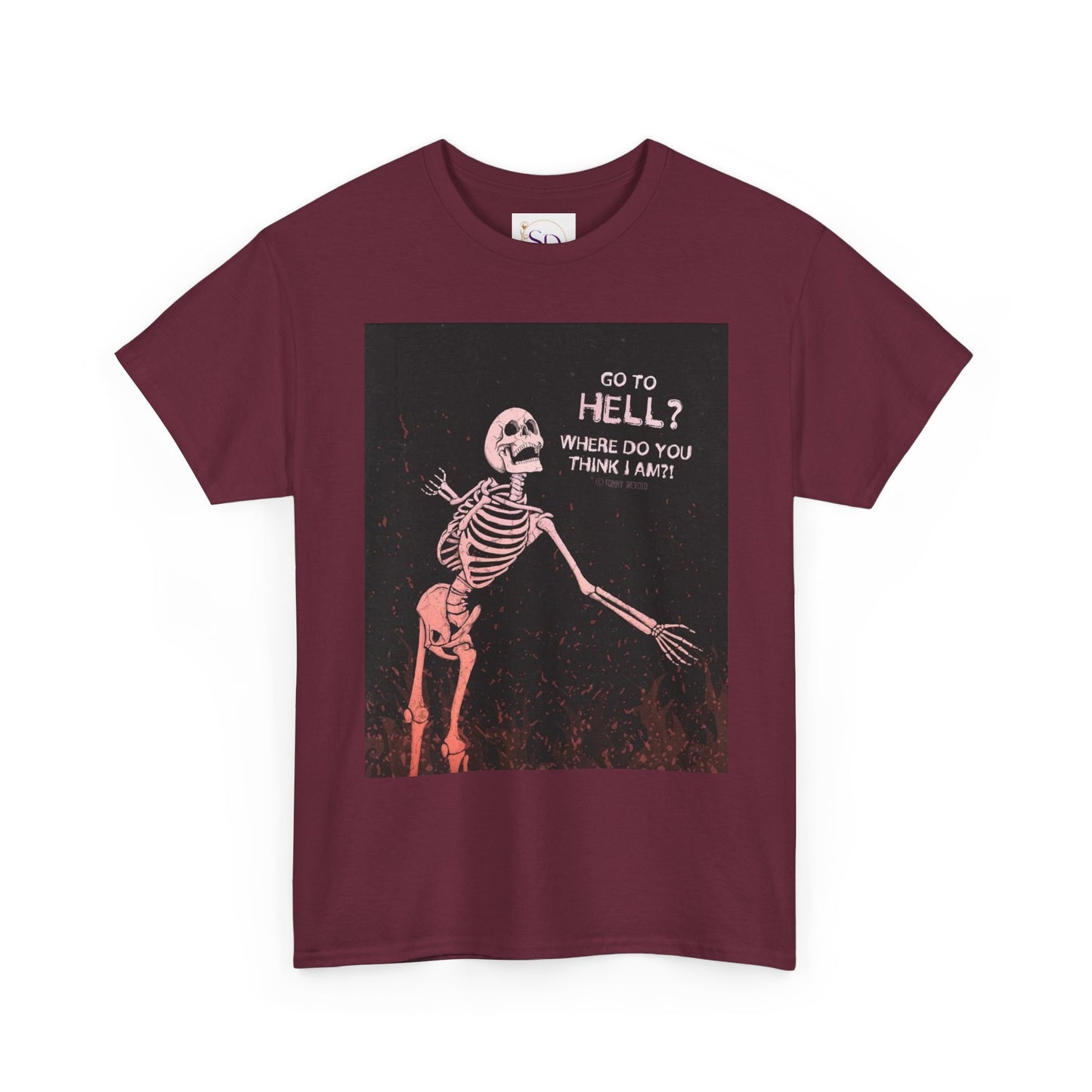 Skeleton Graphic Tee: "Go To Hell?" Unisex Heavy Cotton T-Shirt