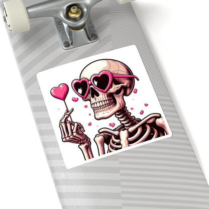 Pink Heart Skeleton Valentines Day Kiss-Cut Stickers, Love Sticker, Romantic Decal, Heart Skeletons, Valentine's Gift Wrap, Cute Planner