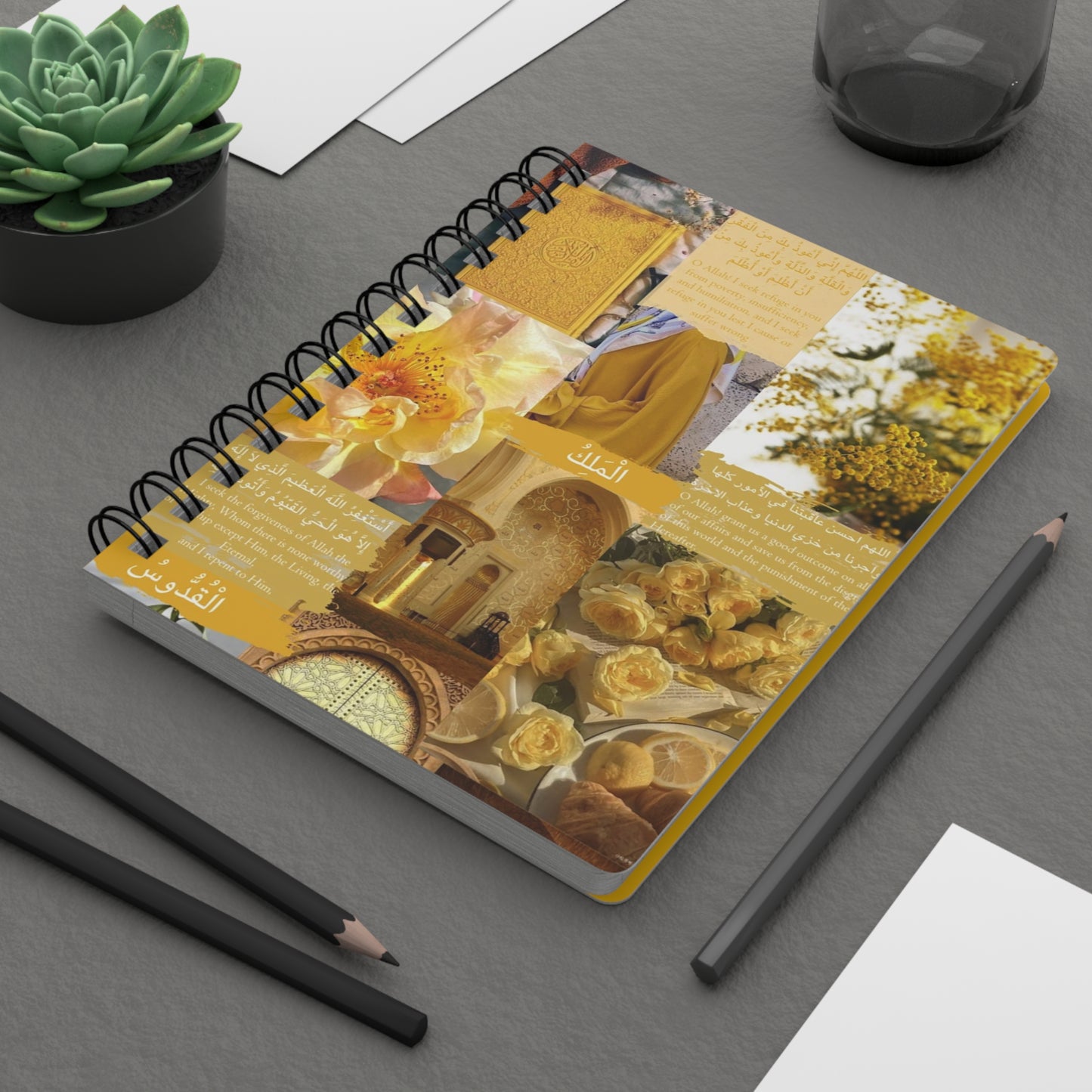 Islamic Arabic Muslimah Yellow Spiral Bound Journal, Islamic Stationery Notebook, Muslim Women Diary, Islamic Gift for Her, Ramadan Journal,