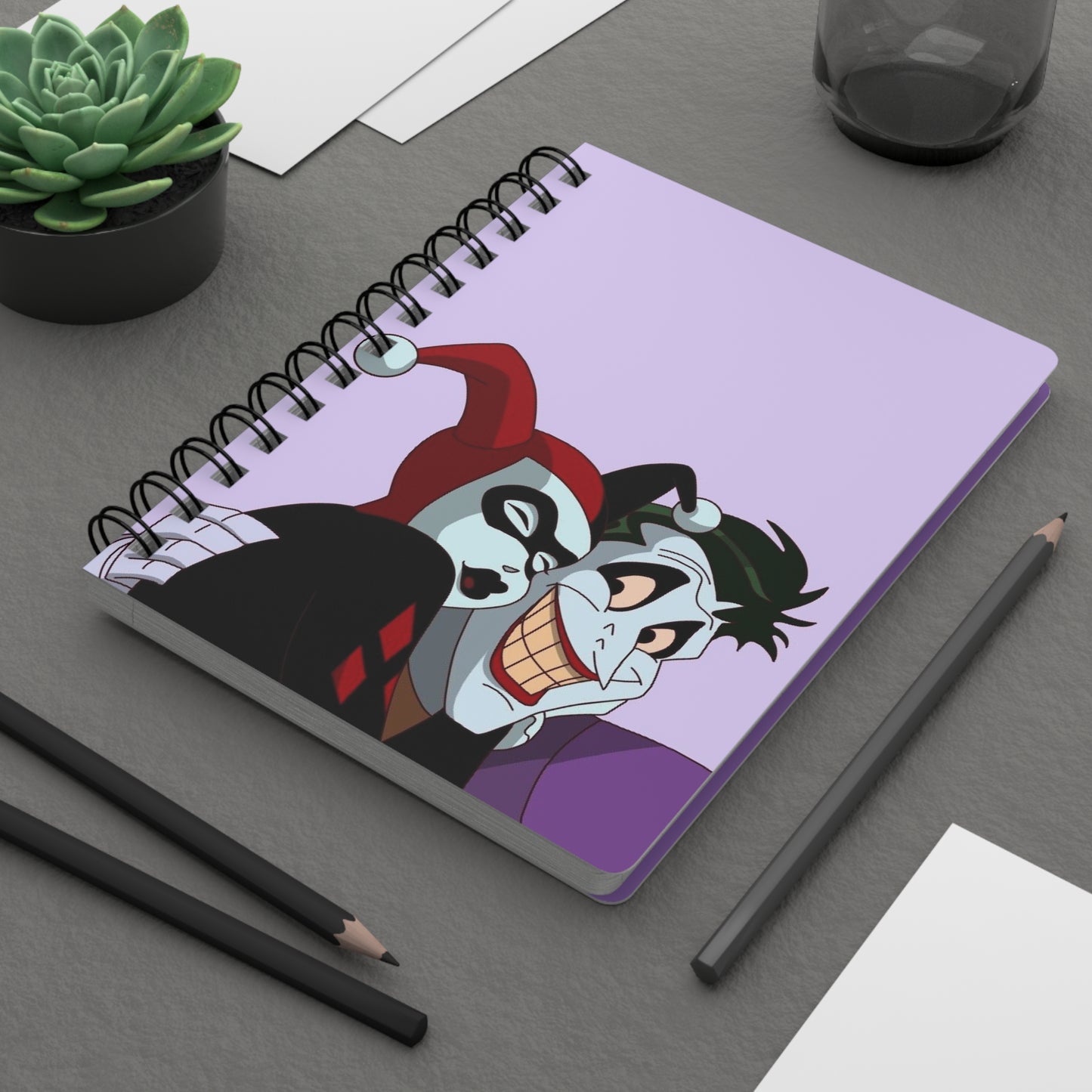 Playful Spiral Bound Journal featuring Joker & Harley Quinn, Gifts for Fans, Sketchbook, Cartoon Notebook, Fun Writing Journal