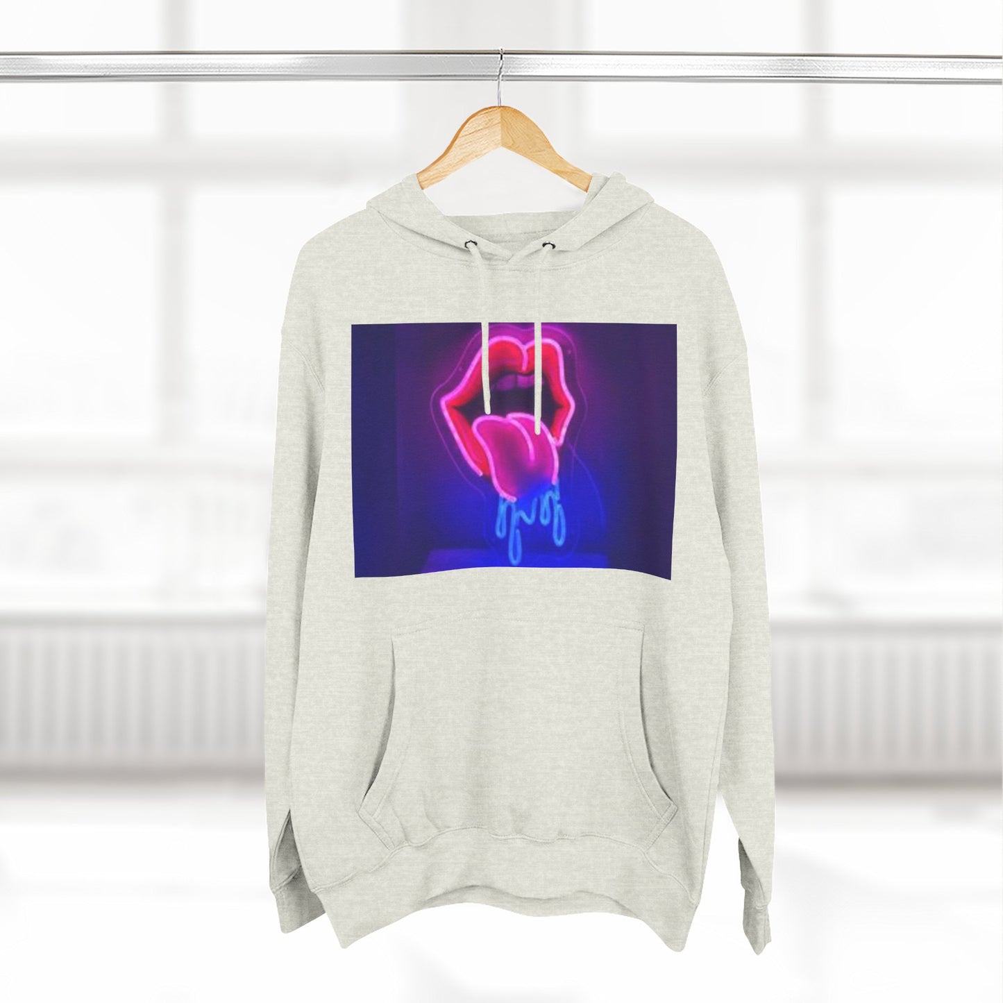 Vibrant Neon Lips Hoodie, Funky Graphic Fleece Pullover, Edgy Streetwear, Cozy Casual Style, Perfect for Parties, Unisex Gift