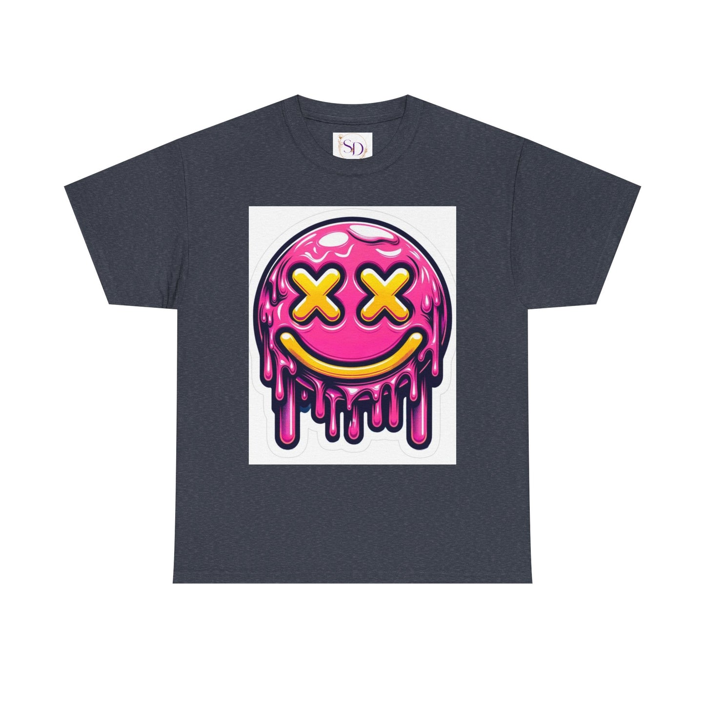 Melting Smiley Face Unisex Heavy Cotton Tee, Fun Graphic Shirt, Casual Wear, Gift for Teens, Summer Vibes, Festival Clothing