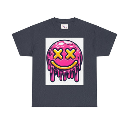 Melting Smiley Face Unisex Heavy Cotton Tee, Fun Graphic Shirt, Casual Wear, Gift for Teens, Summer Vibes, Festival Clothing