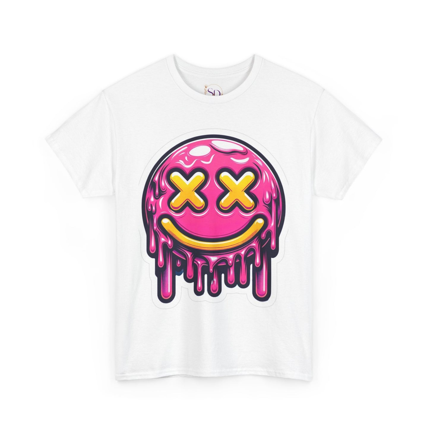 Melting Smiley Face Unisex Heavy Cotton Tee, Fun Graphic Shirt, Casual Wear, Gift for Teens, Summer Vibes, Festival Clothing