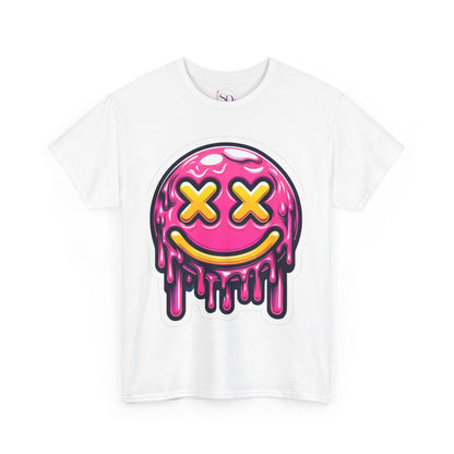 Melting Smiley Face Unisex Heavy Cotton Tee, Fun Graphic Shirt, Casual Wear, Gift for Teens, Summer Vibes, Festival Clothing