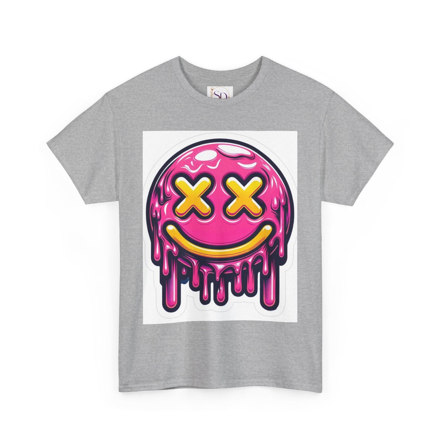 Melting Smiley Face Unisex Heavy Cotton Tee, Fun Graphic Shirt, Casual Wear, Gift for Teens, Summer Vibes, Festival Clothing