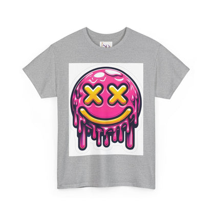 Melting Smiley Face Unisex Heavy Cotton Tee, Fun Graphic Shirt, Casual Wear, Gift for Teens, Summer Vibes, Festival Clothing