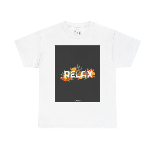 Relax Floral Unisex Heavy Cotton Tee, Casual Wear, Gift for Her, Comfortable T-Shirt, Summer Style, Relaxation Tee, Birthday Gift