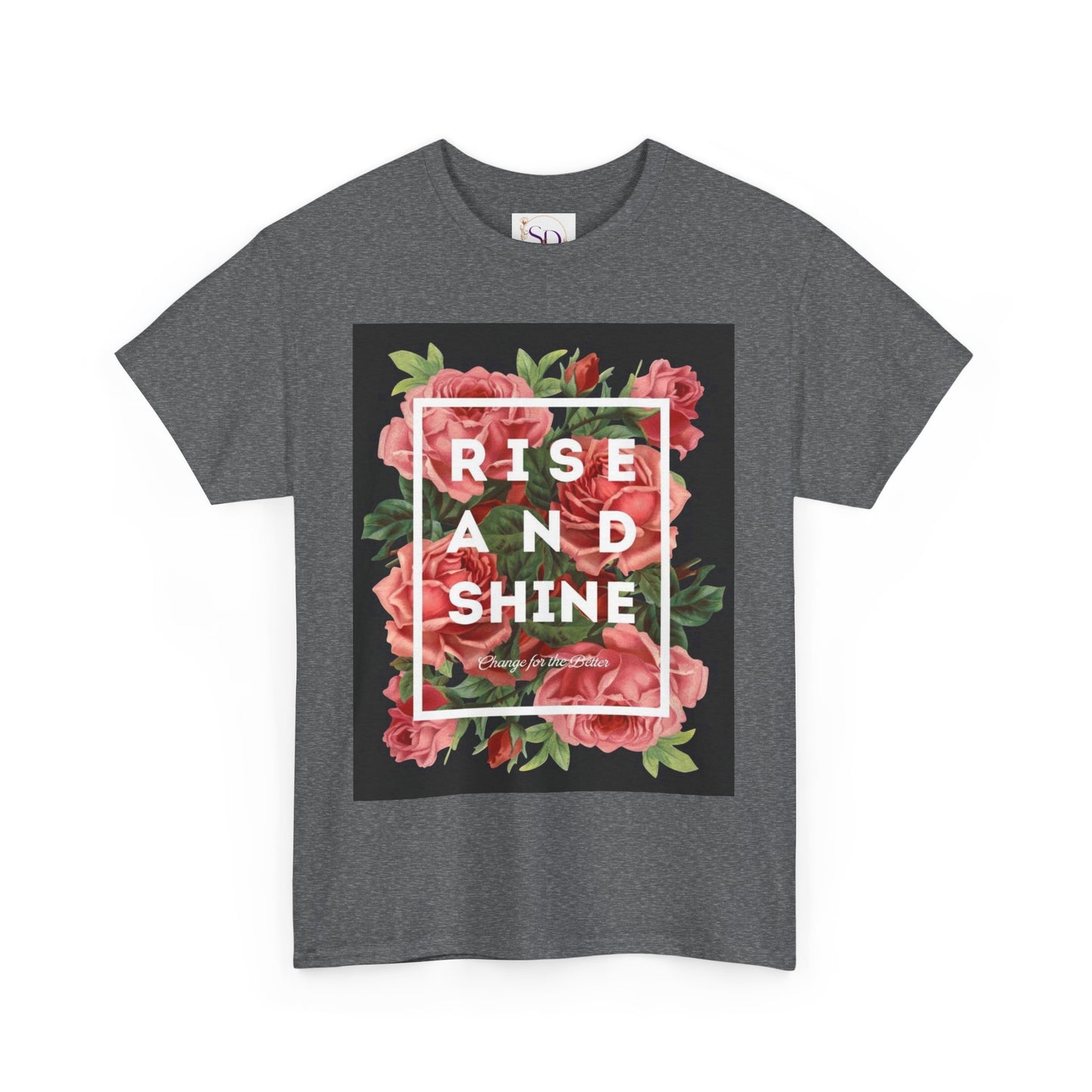 Rise and Shine Floral Unisex Heavy Cotton Tee, Motivational T-Shirt, Gift for Her, Inspirational Apparel, Summer Style, Casual Wear