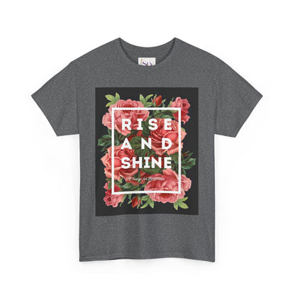 Rise and Shine Floral Unisex Heavy Cotton Tee, Motivational T-Shirt, Gift for Her, Inspirational Apparel, Summer Style, Casual Wear