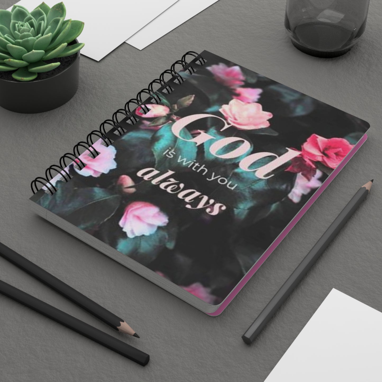 Floral Spiral Bound Journal - Inspirational Gift for Writers, Travelers, Students, God is with you always, Faith Journal, Prayer Notebook,