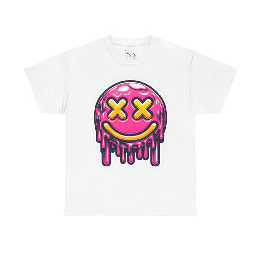 Melting Smiley Face Unisex Heavy Cotton Tee, Fun Graphic Shirt, Casual Wear, Gift for Teens, Summer Vibes, Festival Clothing