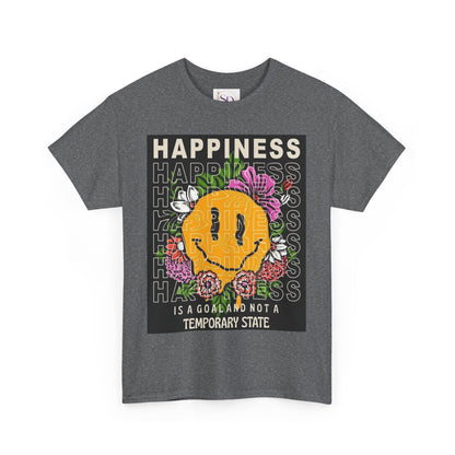 Happiness Floral Unisex Heavy Cotton Tee, Positive Vibes Shirt, Casual Wear, Gift Idea for Friends, Summer Essentials