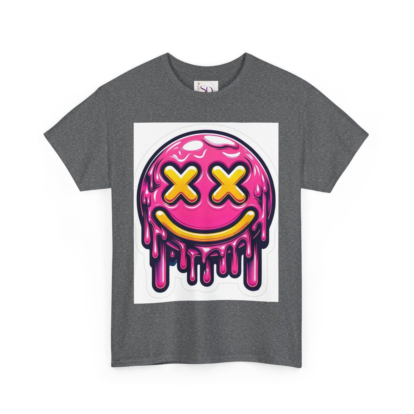 Melting Smiley Face Unisex Heavy Cotton Tee, Fun Graphic Shirt, Casual Wear, Gift for Teens, Summer Vibes, Festival Clothing